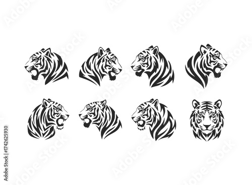 Stylized Tiger Head Silhouettes Collection.