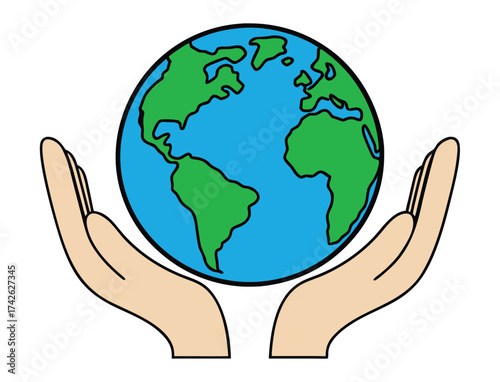 Hands holding globe earth showing support for the planet illustration