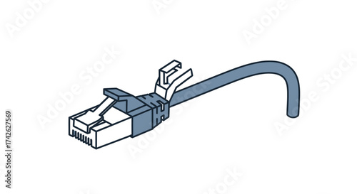 Close-up of a blue Ethernet cable with RJ45 connector and strain relief.