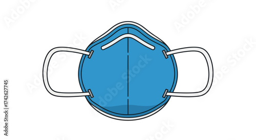 A simple blue N95 respirator face mask illustration with white ear loops and a nose clip.