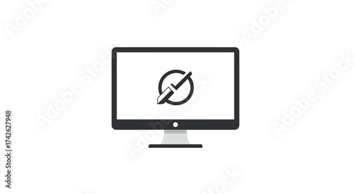 Black Computer Monitor Displaying Circle with Slash Icon.