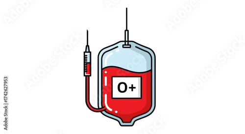 Medical IV Bag Containing O Positive Blood for Transfusion.