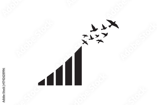 Signal Bars Transforming into Flying Birds Silhouette Growth Freedom Silhouette Concept Design