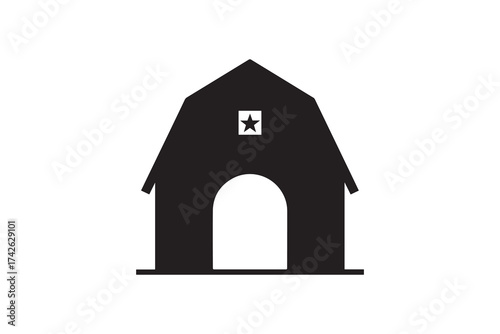 Black Barn Silhouette with Star Vector Icon Simple Farm Building Graphic with Gambrel Roof