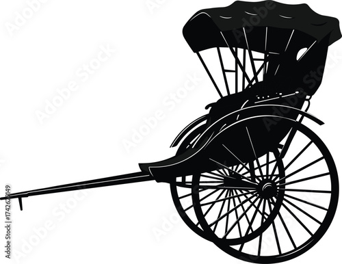 Traditional rickshaw silhouette illustration, human-powered transport artwork, cultural mobility concept, historical labor and heritage icon design