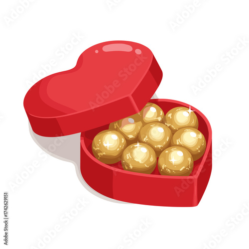 Flat vector illustration. An ornate vintage heart-shaped music box strewn with rose petals for Valentine's Day.
.