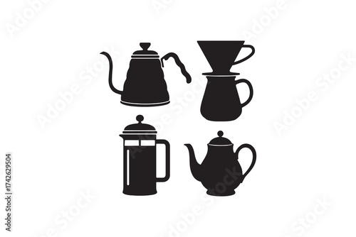 Coffee Brewing Equipment Silhouette Set Barista Tools Vector Icon Collection