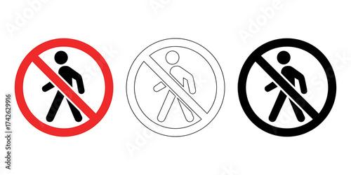 No Pedestrian Access Illustration Displaying Safety Sign and Warning Symbol for Restricted Areas and Prohibited Zones