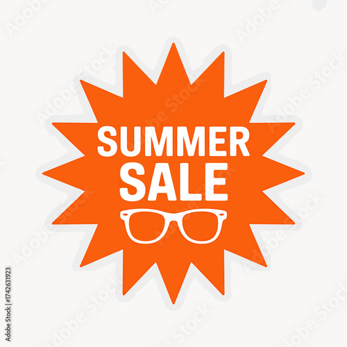 Bright Orange Summer Sale Sticker with Sunglasses Icon for Advertising Campaigns Promotions and Retail Offers