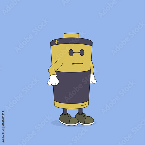 Cartoon Battery Character Illustration in Flat Design Style