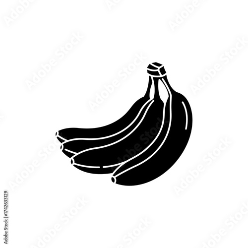 Bunch of bananas resting on white surface, showcasing their curved shape and providing a simple, clean aesthetic.