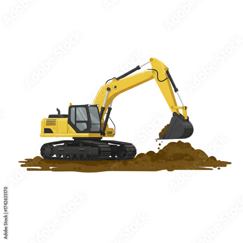 Yellow Excavator Digging Soil Illustration