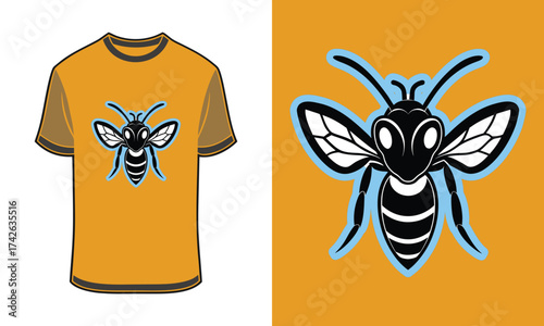 Orange T Shirt with Stylized Tshirt mockup Wasp Graphic Design insect