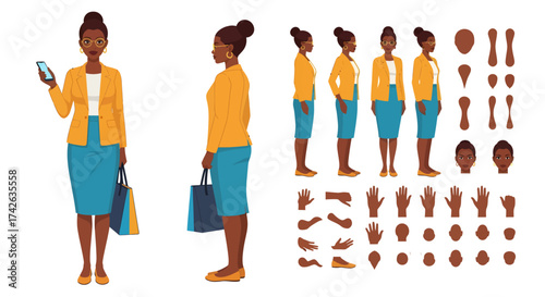 Vector art of african american woman character design kit
