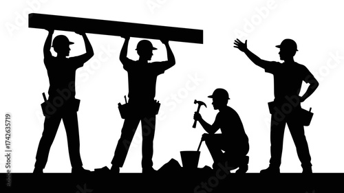 Dedicated construction crew collaborating on a new building project, highlighting teamwork and skilled labor in action.