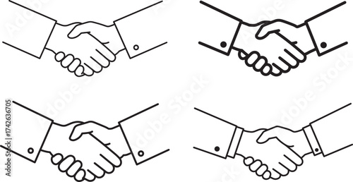 Four handshake illustrations in a silhouette style