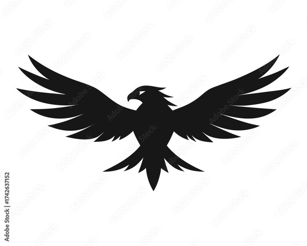 Obraz premium Minimalist black vector of a flying eagle