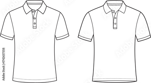 Two polo shirt illustrations front and back silhouette