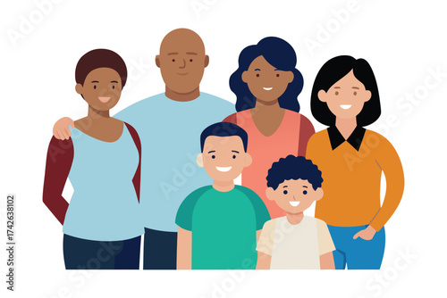 Multi-Generational Diverse Family Embrace Vector Illustration