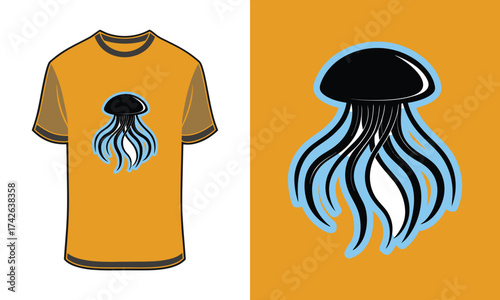 Orange t shirt with Tshirt mockup blue jellyfish graphic animal ocean