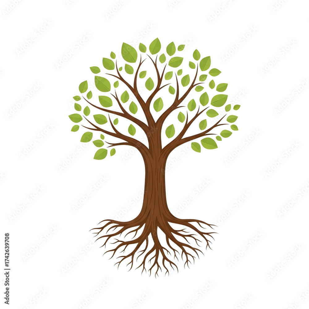 Naklejka premium Tree with Roots and Leaves
