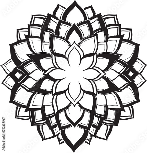 An intricate mandala design with delicate floral patterns, radiating harmony and balance, this symmetrical artwork showcases the beauty of nature and the power of meditative art