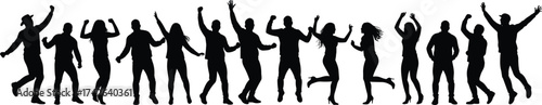 Jumping silhouettes, dancing people, celebrationt, human emotion