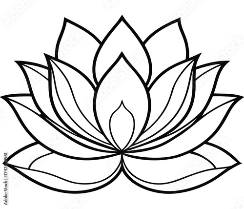 Elegant Lotus Blossom Outline Illustration A Striking Black and White Graphic Depicting the Sacred Flower, Ideal for Design and Spiritual Applications
