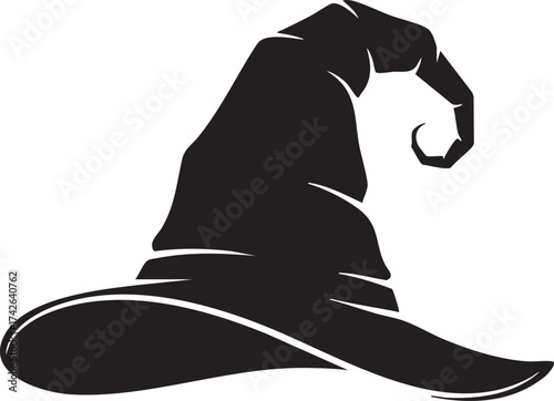 A captivating black silhouette of a classic witchs hat, evoking a sense of mystery and magic, perfect for halloween, fantasy, or witchcraftthemed designs