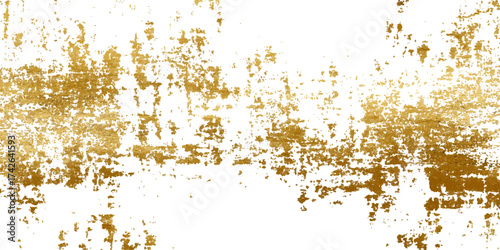 Gold grunge on transparent background. Gold splashes texture. Brush stroke design element. Grunge golden background pattern of cracks, scuffs, chips, stains, ink spots, lines