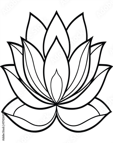 Black and White Lotus Flower Illustration A Detailed Outline of a Sacred Water Lily, Symbolizing Purity, Enlightenment, and Rebirth, Suitable for Coloring and Design