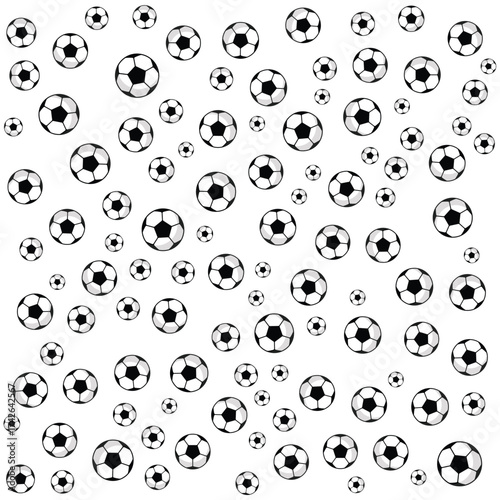 This is a seamless pattern featuring a dense, random arrangement of soccer balls