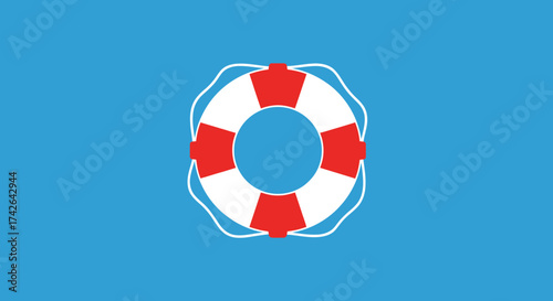 Life buoy on blue background for safety and rescue at sea illustration