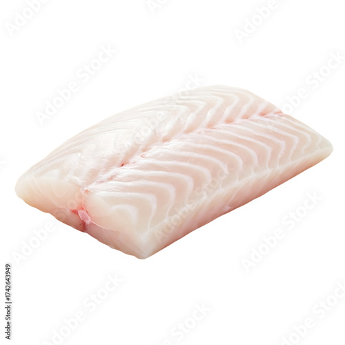 Raw cod fillet with white flaky flesh isolated on transparent background PNG for white fish and healthy eating designs