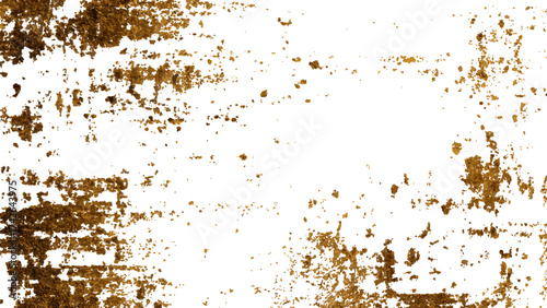 Gold grunge on transparent background. Gold splashes texture. Brush stroke design element. Grunge golden background pattern of cracks, scuffs, chips, stains, ink spots, lines