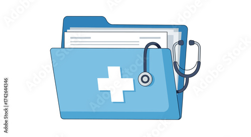 Medical folder with stethoscope isolated on white background for healthcare