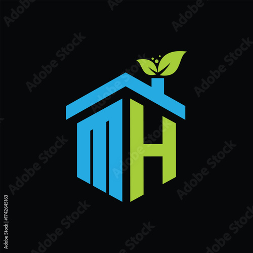 MH Leaf Logo Design Vector illustration template