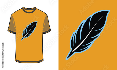 Orange t shirt with Tshirt mockup feather graphic blue outline clothing apparel
