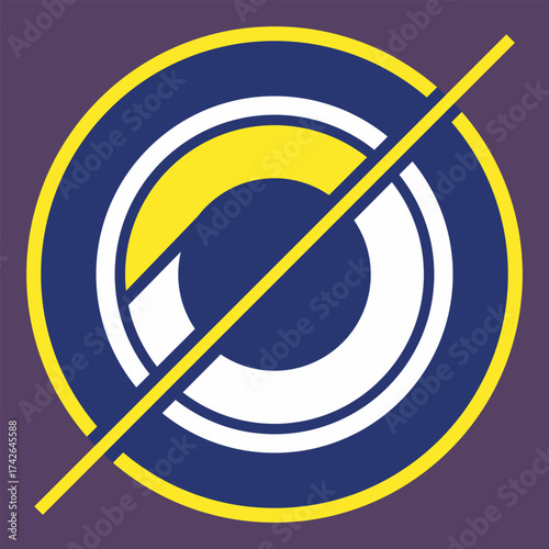 Concentric circles stripes in yellow and navy blue abstract design, Abstract geometric design with concentric yellow circles and dark blue background, featuring diagonal stripes for a dynamic feel.