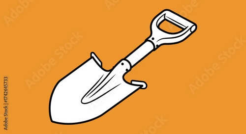 Shovel icon on orange background, a simple and clean design for gardening