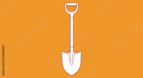 Illustration of a white shovel on an orange background for construction