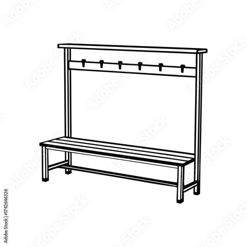 Flat outline illustration of a gym locker room with benches and lockers suitable for fitness and sports themes