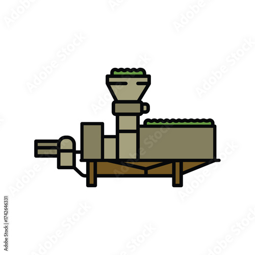 olive crushing color line icon.