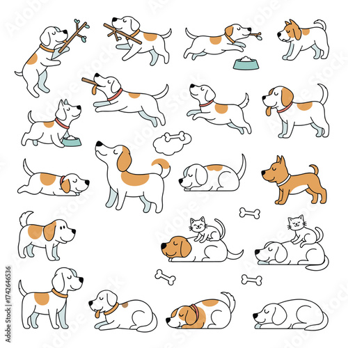 A delightful collection of playful puppies engaged in various activities and poses.