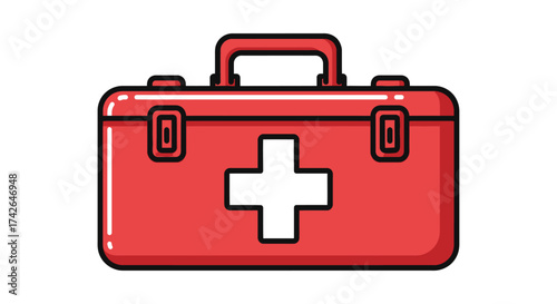 Red first aid kit isolated on white background, medical emergency equipment