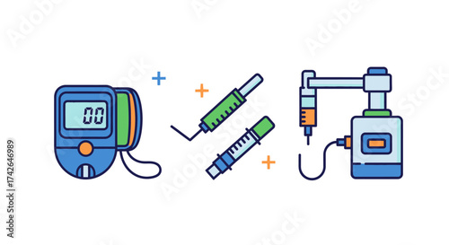 Diabetes equipment isolated on white background, blood sugar monitoring device