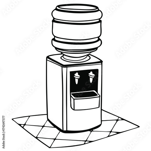 Minimal illustration of a water cooler with a full bottle clean and modern design