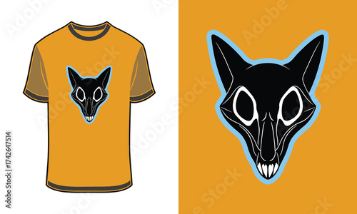 Orange t shirt with Tshirt mockup fox skull graphic blue outline vector