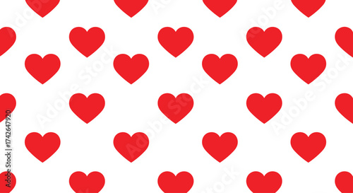 A repeating pattern of red heart shapes on a white background.