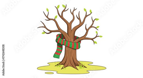 A tree wearing a scarf for warmth in winter.